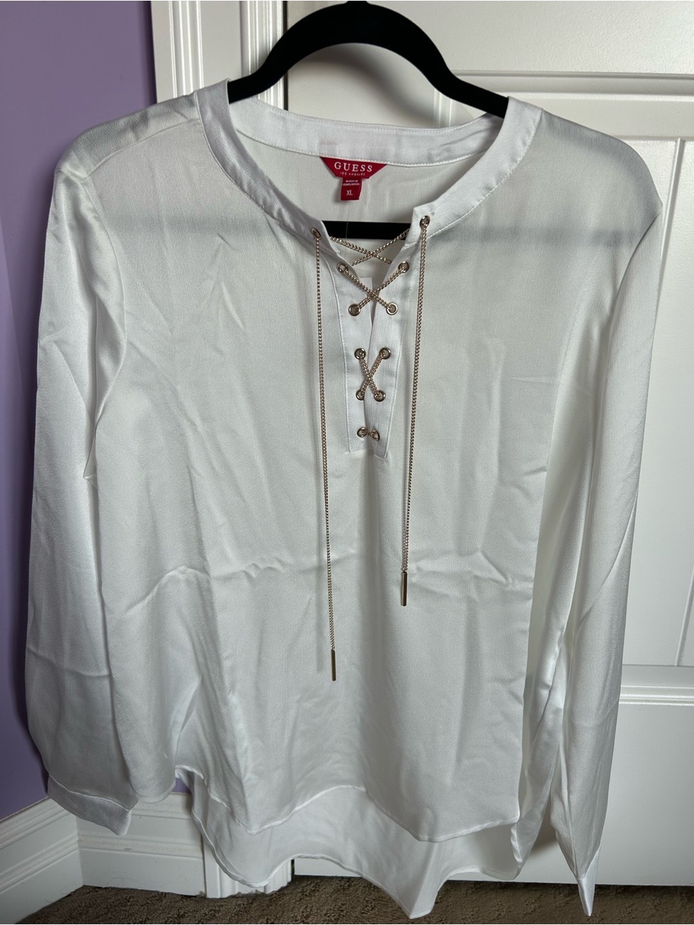 GUESS White Long Sleeve Satin Blouse